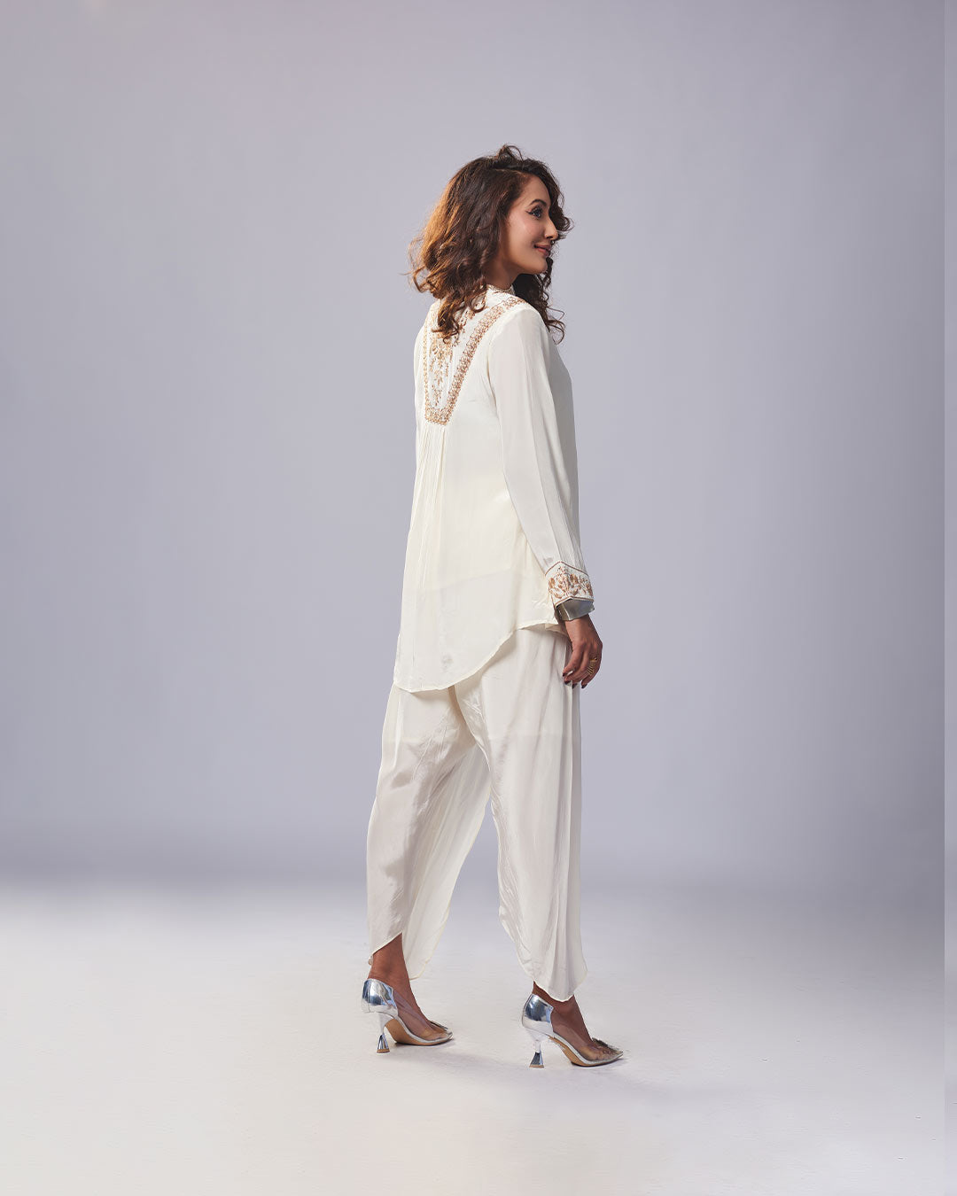 Ivory Grace Embroidered Kurthi with Dhoti Pant – Pakistani Look