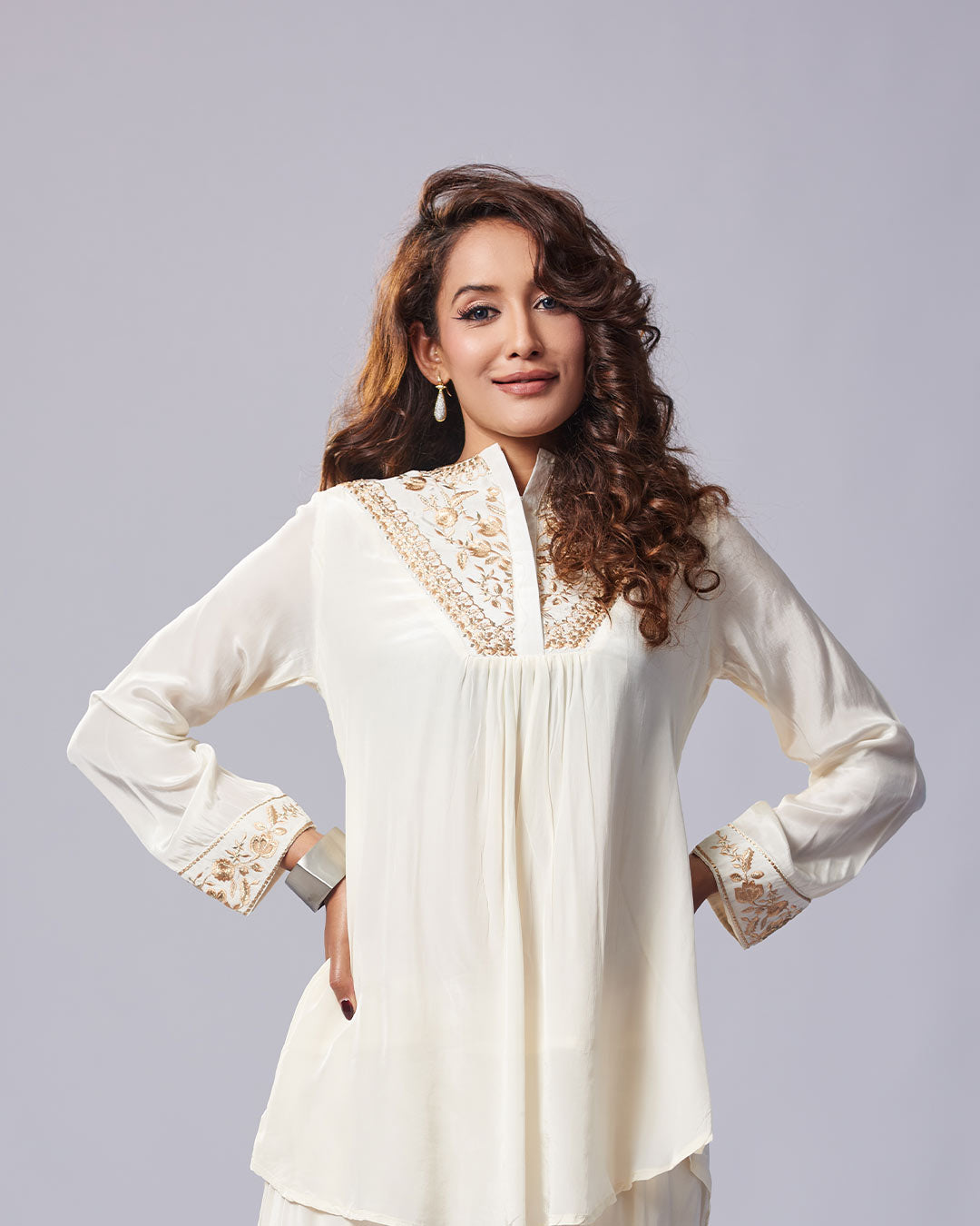 Ivory Grace Embroidered Kurthi with Dhoti Pant – Pakistani Look