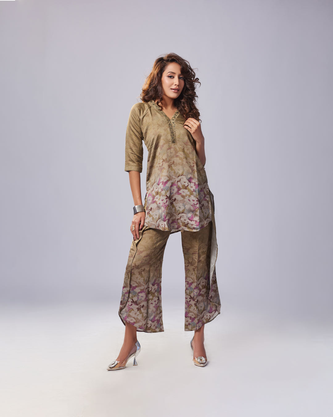 Olive Bloom Printed Kurti with Plazo