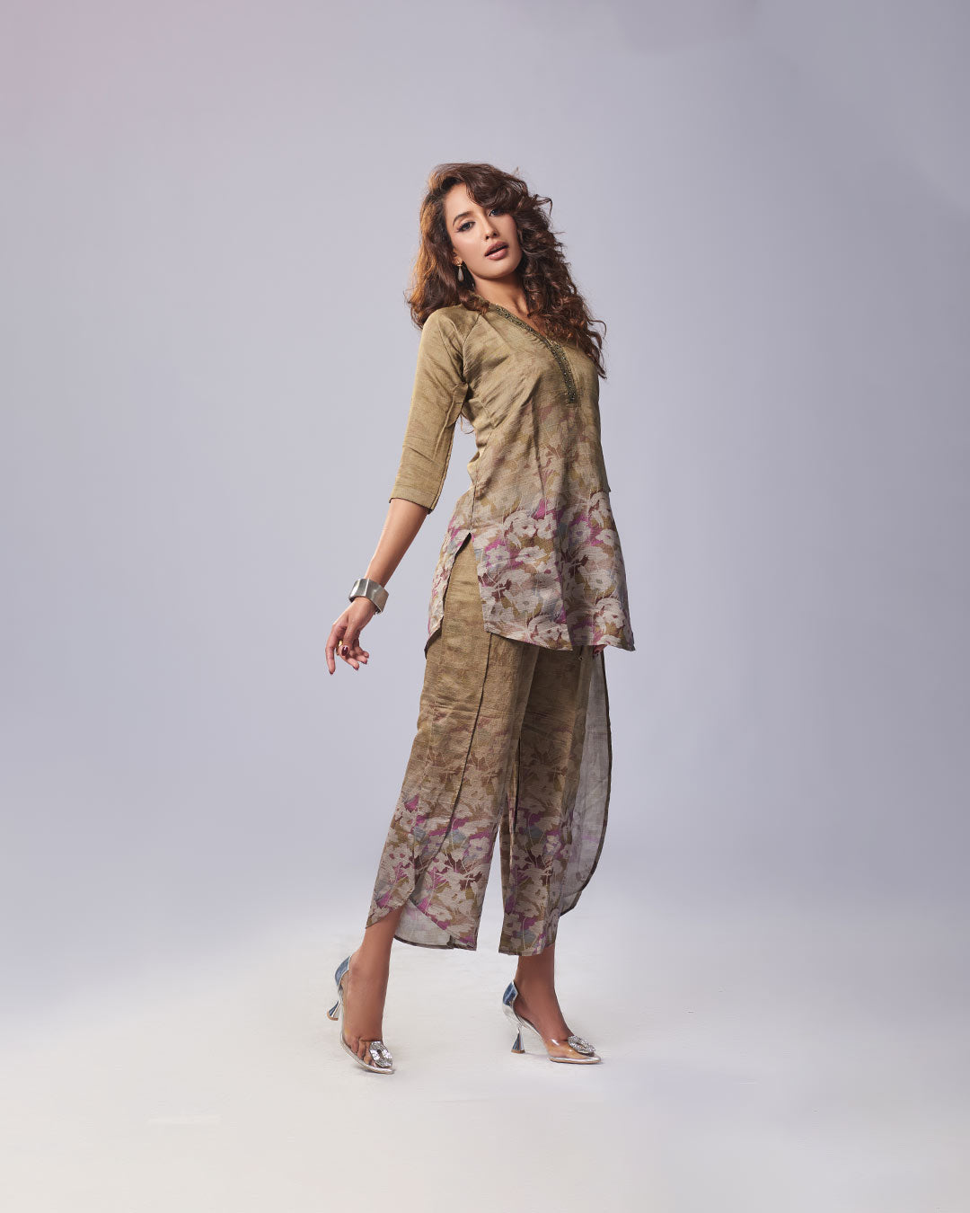 Olive Bloom Printed Kurti with Plazo