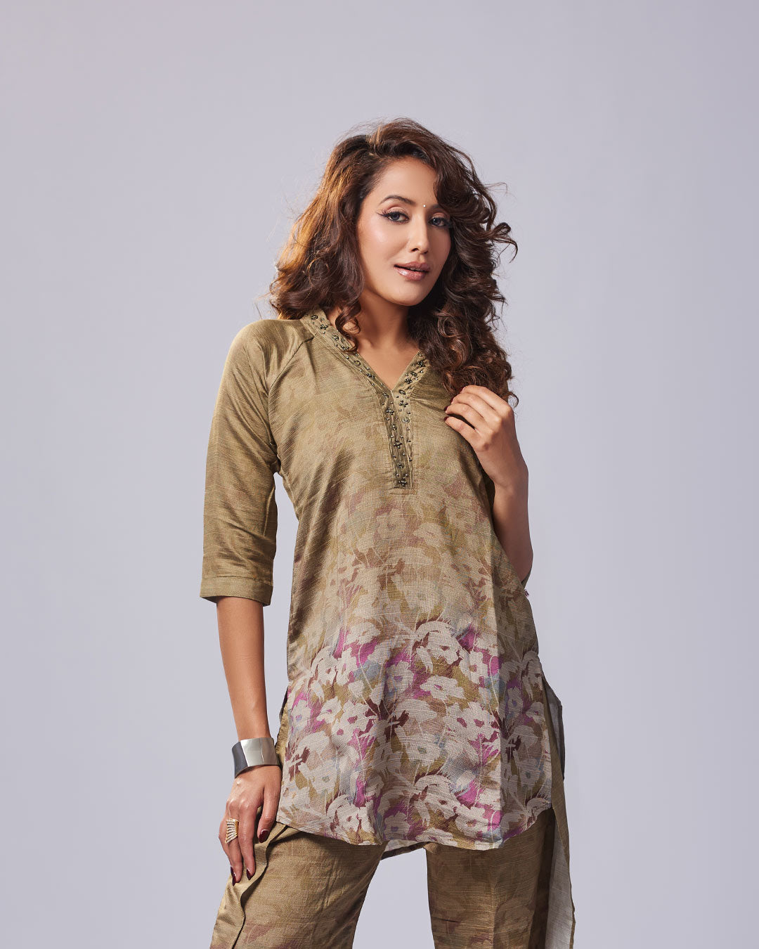 Olive Bloom Printed Kurti with Plazo