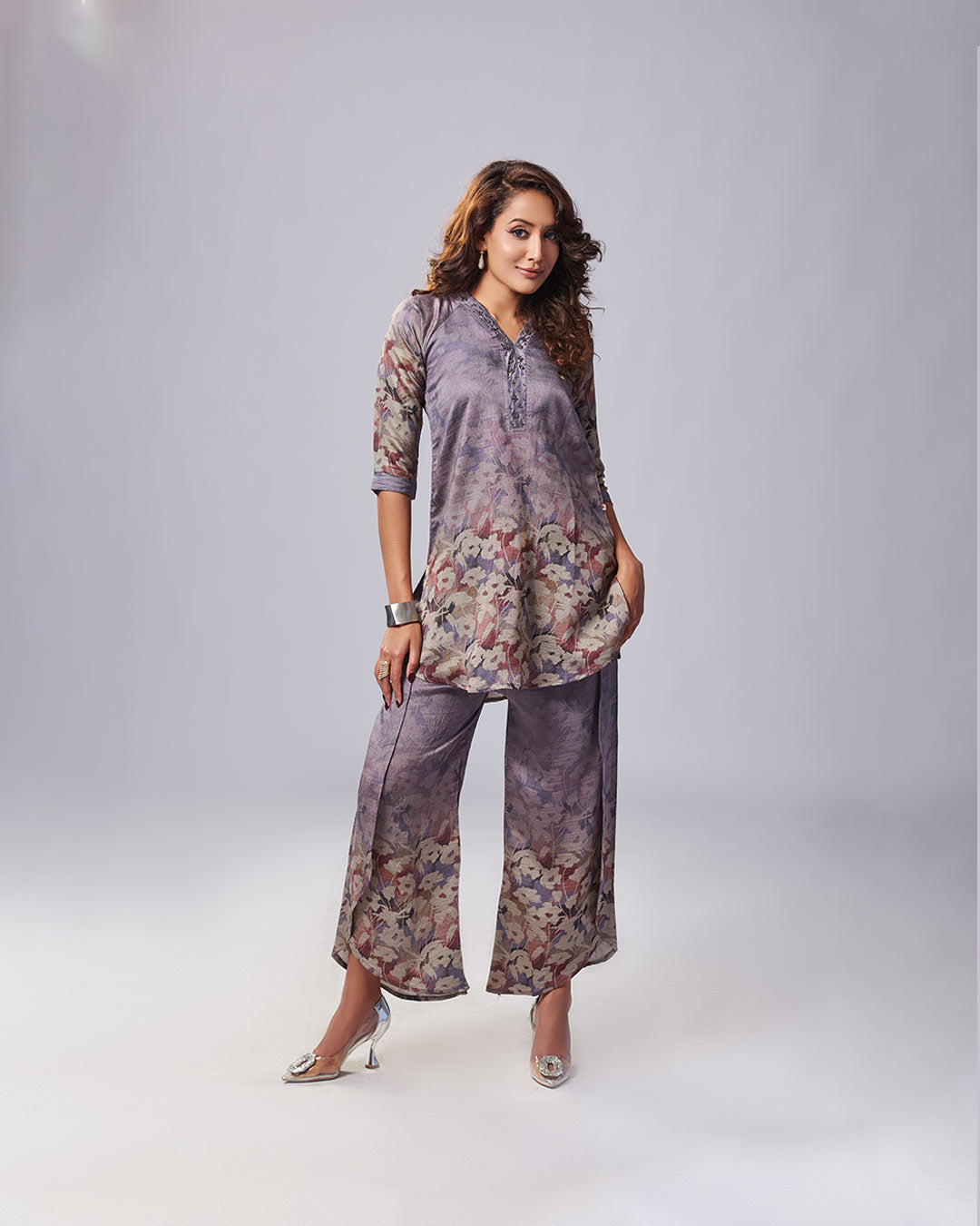 Lavender Mist Floral Kurti with Plazo