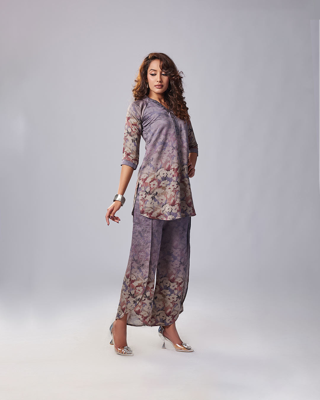 Lavender Mist Floral Kurti with Plazo
