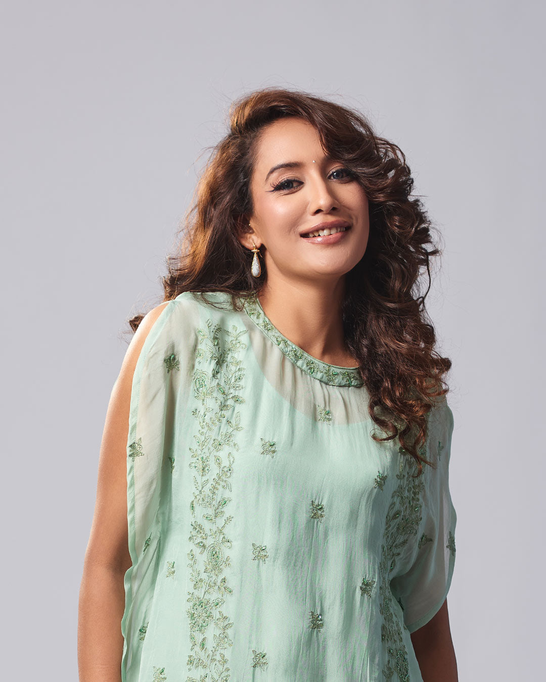 Mint Green Georgette Kurtha Set with Embroidered Detailing