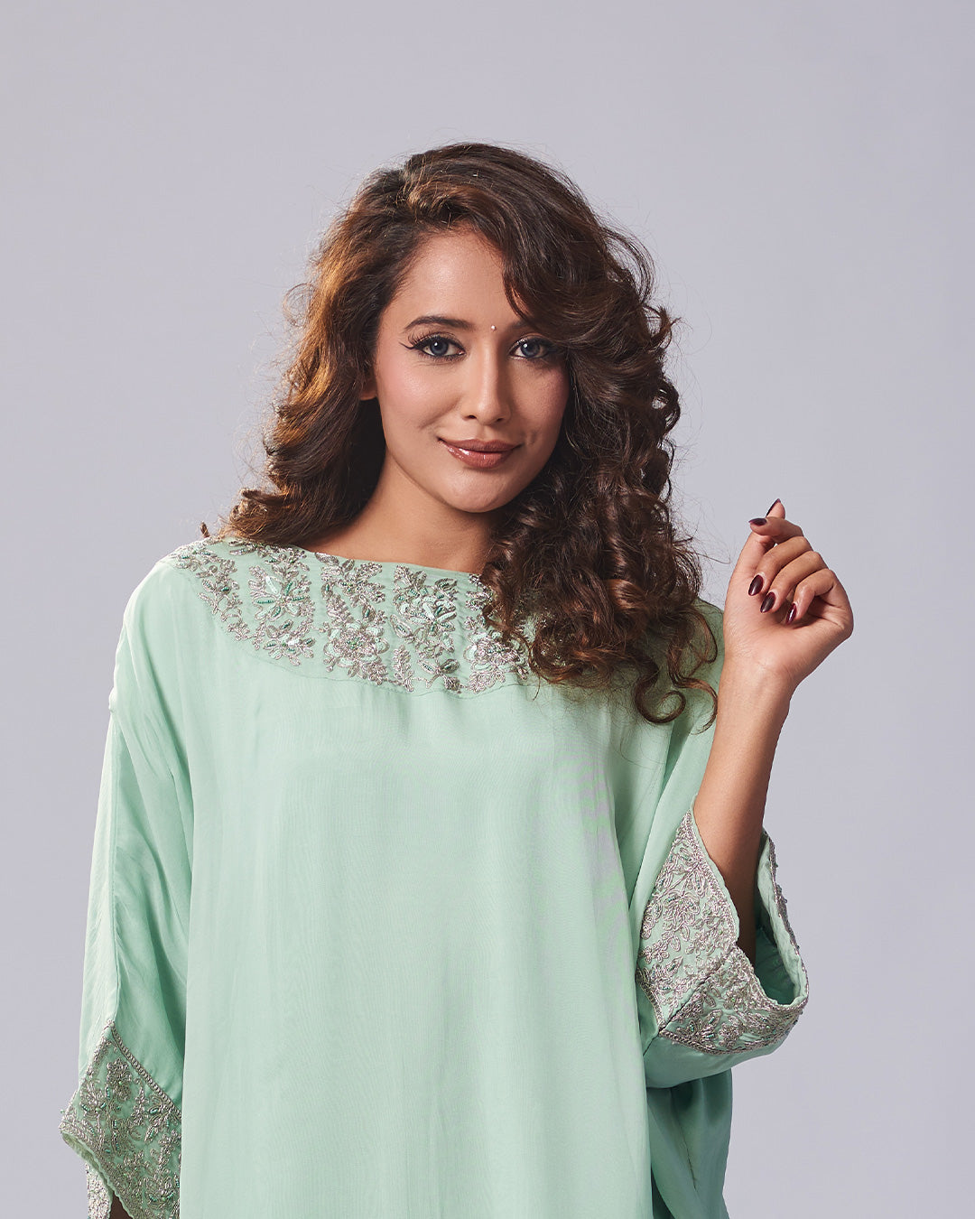 Mint Green Embroidered Kurthi With Pant