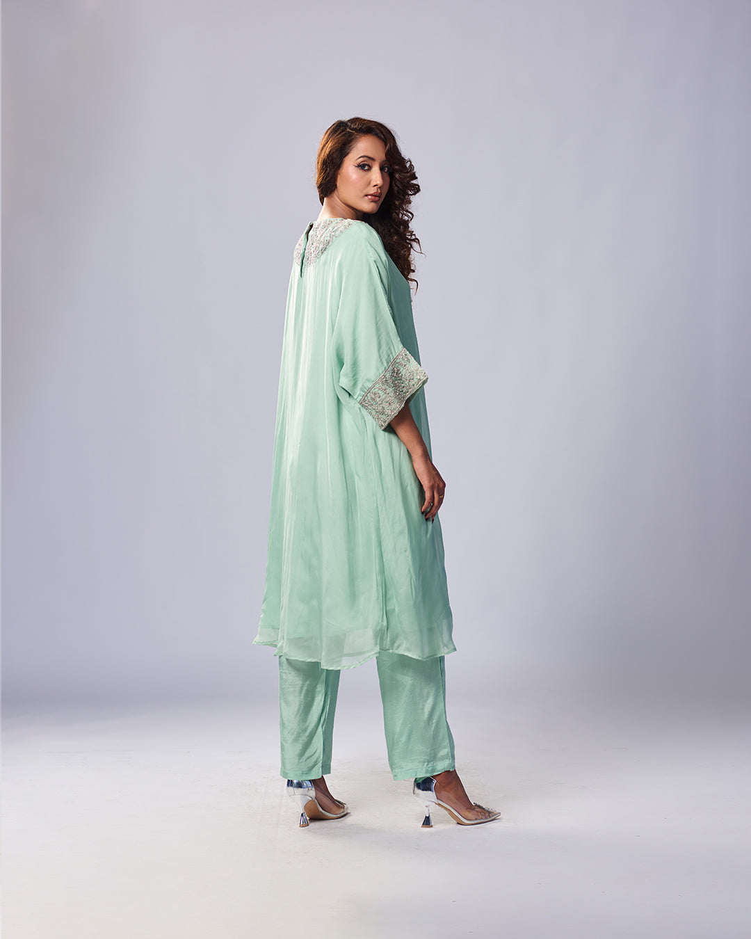 Mint Green Embroidered Kurthi With Pant