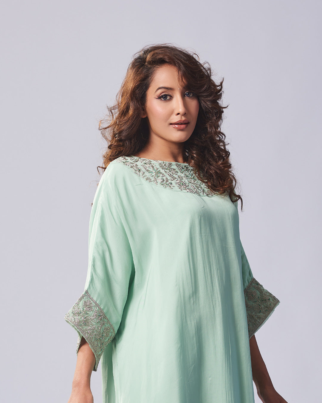 Mint Green Embroidered Kurthi With Pant
