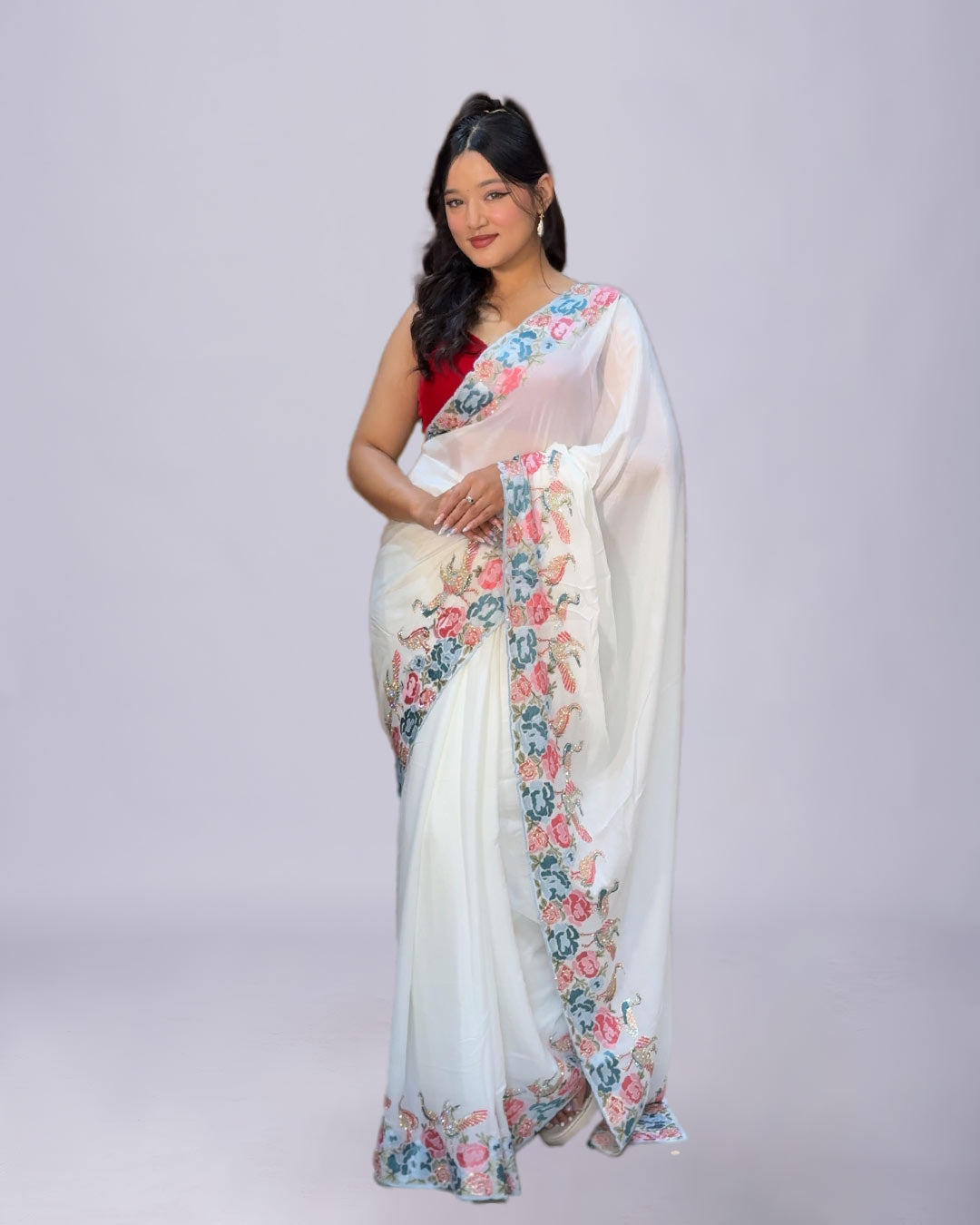 Ivory Bloom Tissue Saree