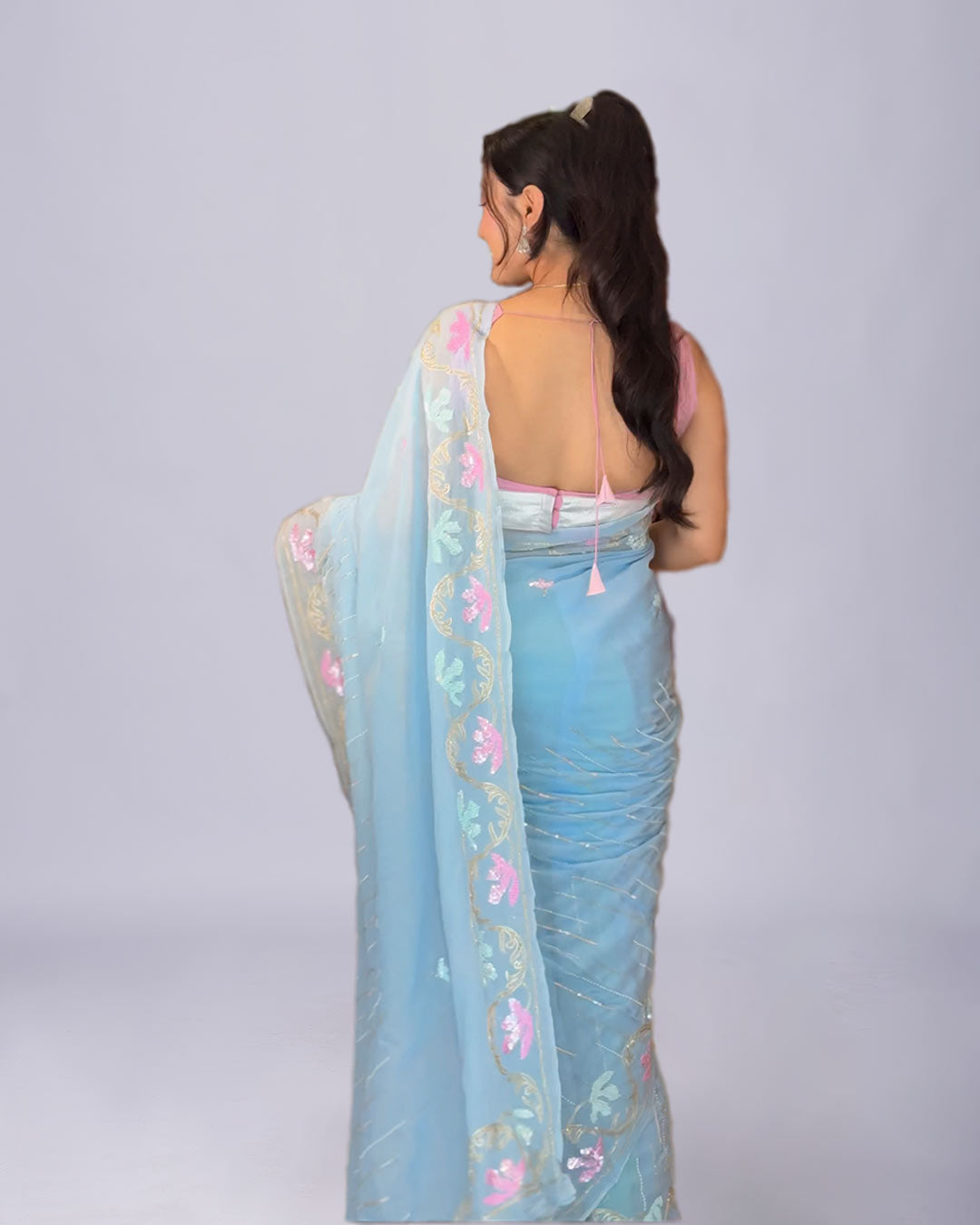 Serene Bloom Sky Blue Silk Saree